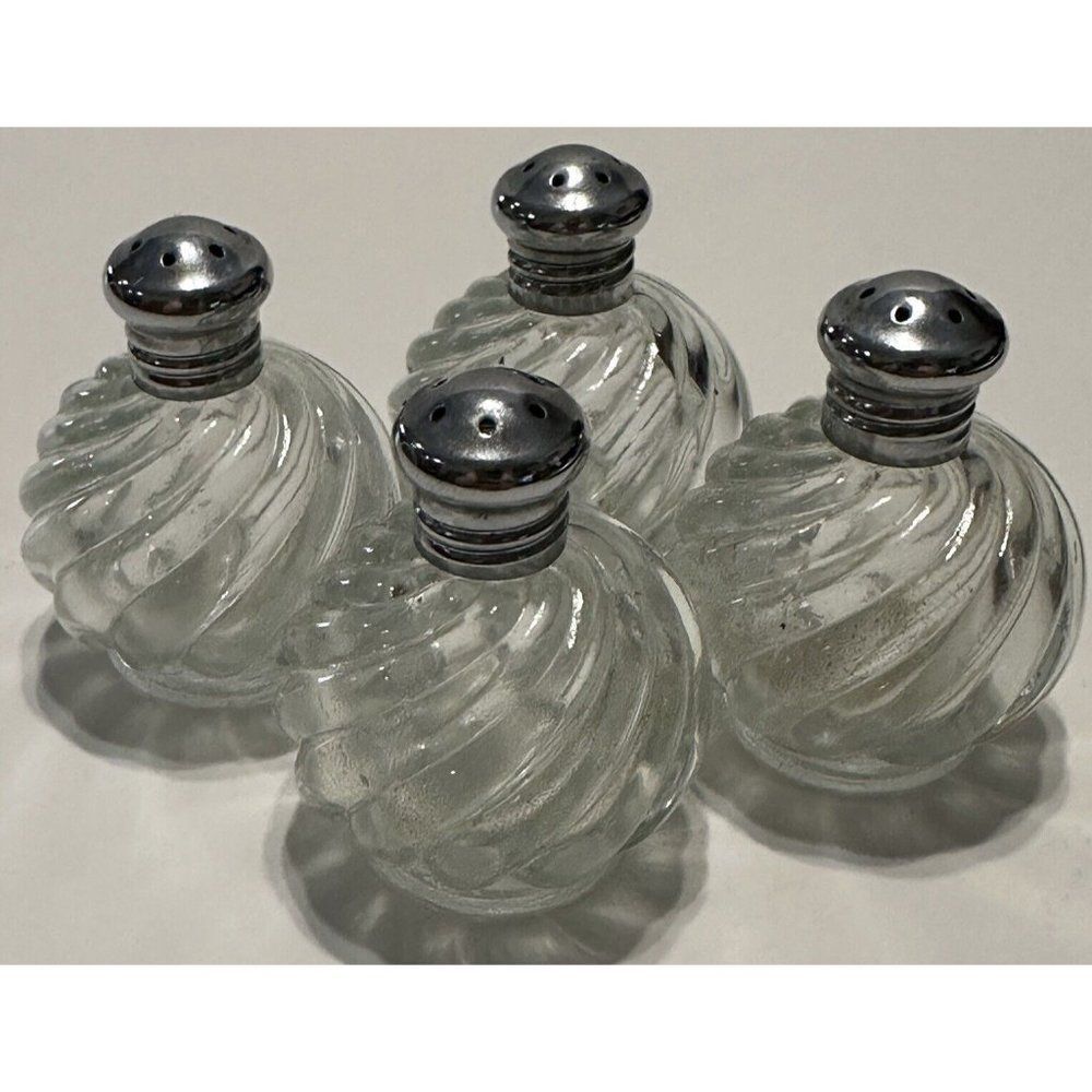 4 Vintage “Irice NY” Mini Swirl Glass Salt & Pepper Shakers Spices